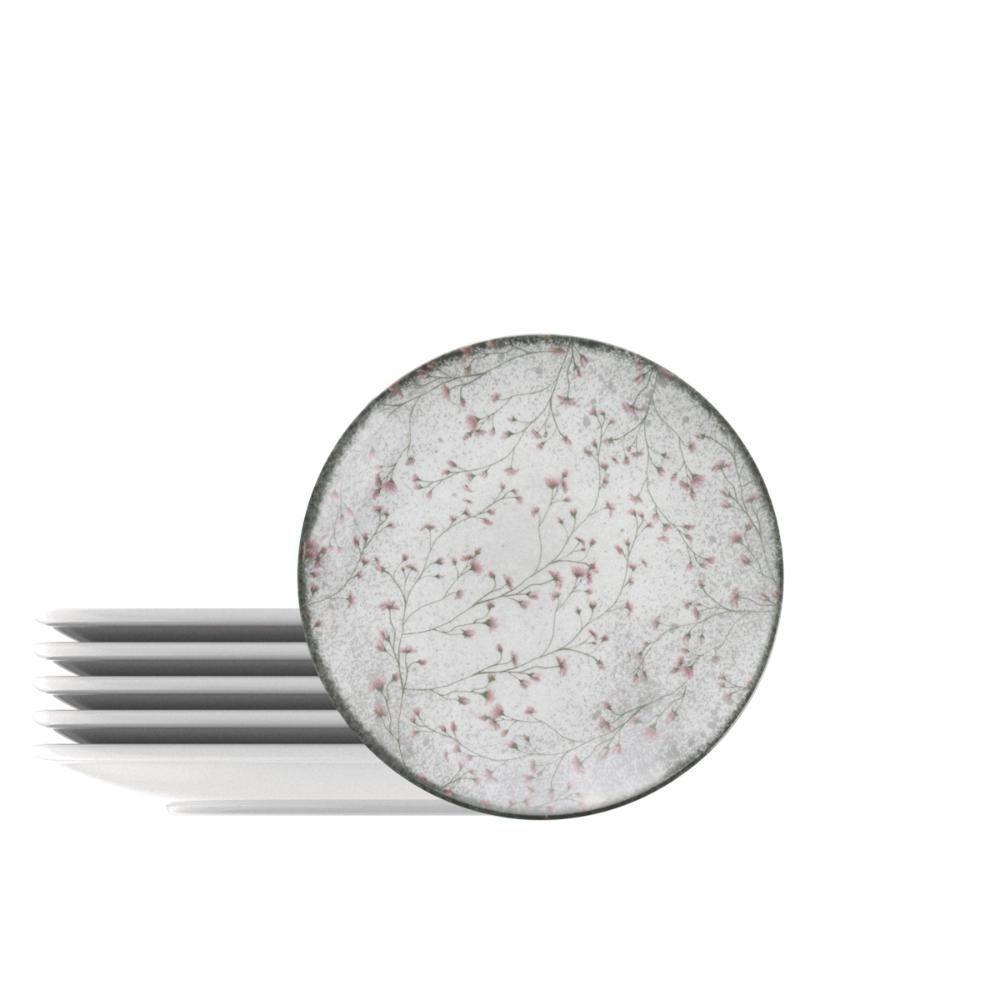 Kit Prato Sobremesa Floralis Porcelana 19cm 6 Peças - 1