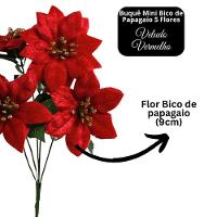 Buquê Mini Bico De Papagaio Natal Veludo Vermelho 5 Flores - Magizi