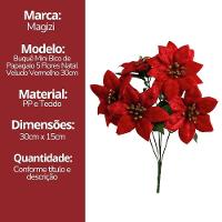 Buquê Mini Bico De Papagaio Natal Veludo Vermelho 5 Flores - Magizi - 7