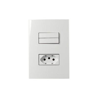 Interruptor Duplo Simples 10a E Tomada 2p+t 10a Margirius Sleek Com Placa 4x2 Branco