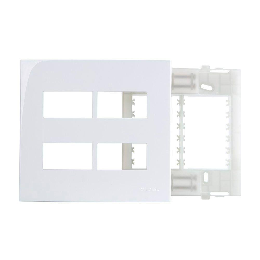 Placa Com Suporte Margirius Sleek 4x4 Para 4 Módulos Horizontais Distanciados Branca - 1