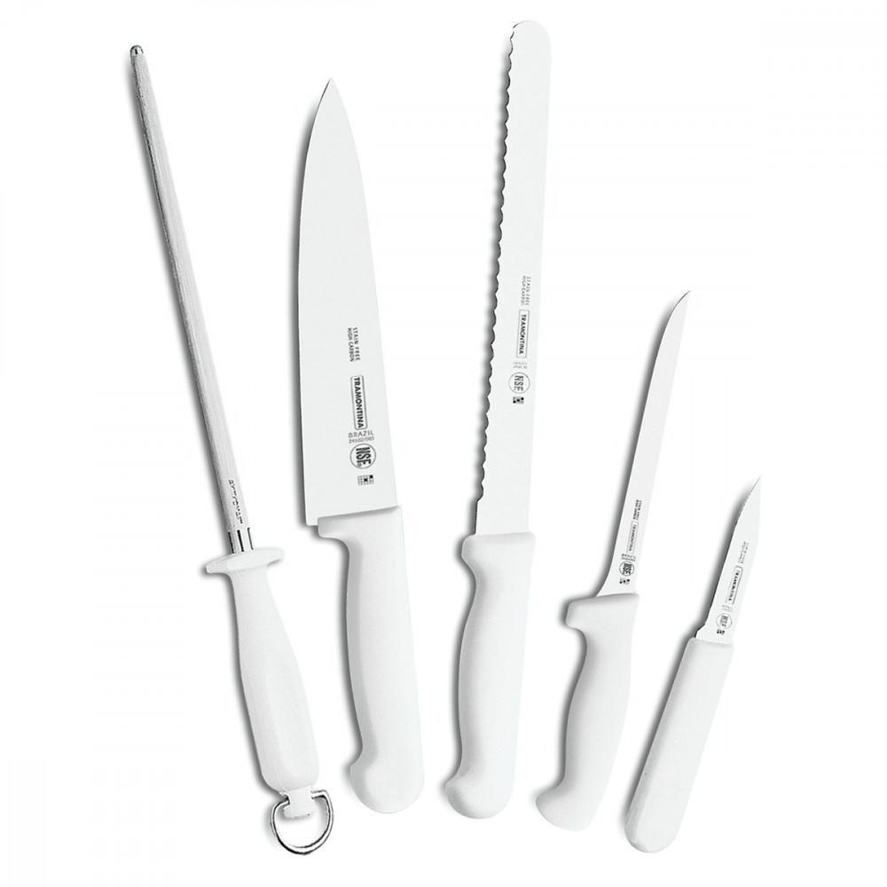 Kit Para Chefs Com Facas Tramontina Profissional Com Laminas Em Aço Inox E Cabos De Polipropileno Branco 6 Peças - 1