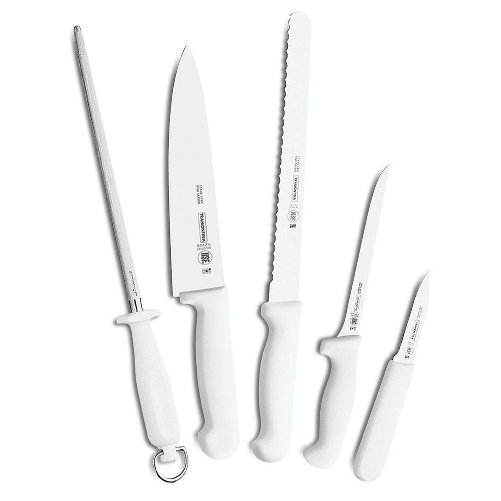 Kit Para Chefs Com Facas Tramontina Profissional Com Laminas Em Aço Inox E Cabos De Polipropileno Branco 6 Peças - 4