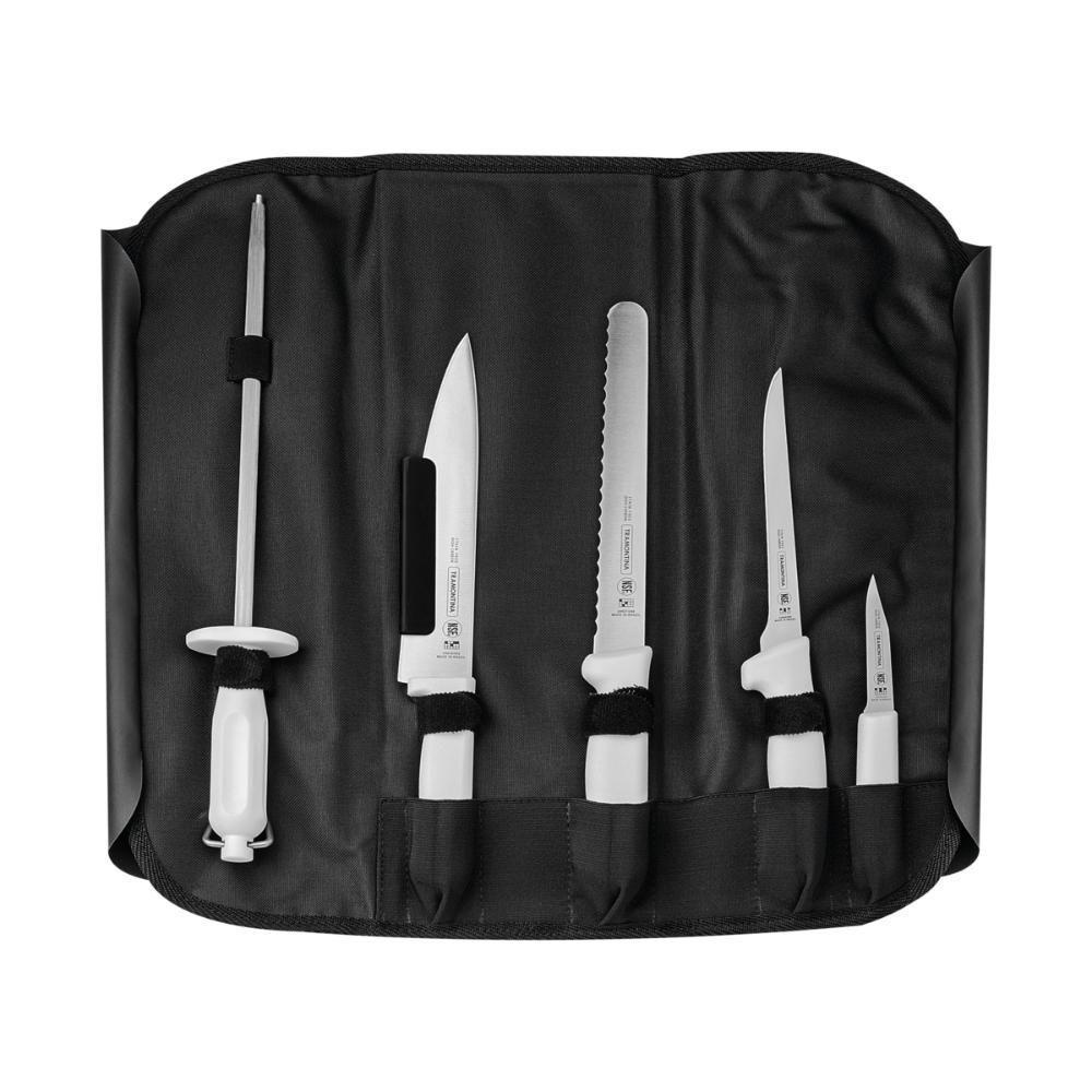 Kit Para Chefs Com Facas Tramontina Profissional Com Laminas Em Aço Inox E Cabos De Polipropileno Branco 6 Peças - 6