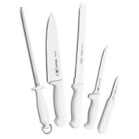 Kit Para Chefs Com Facas Tramontina Profissional Com Laminas Em Aço Inox E Cabos De Polipropileno Branco 6 Peças