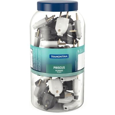 Pote Grande Com Plugue Macho 2p 10a 250v~ Cores Preto E Branco