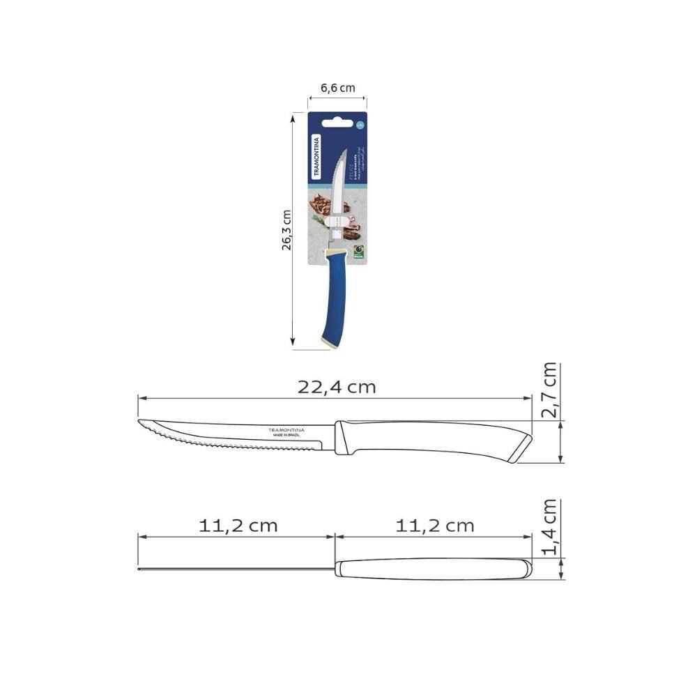 Faca Para Churrasco Tramontina Felice Com Lâmina Em Aço Inox Com Fio Liso E Cabo De Polipropileno Azul 5 Polegada - 10