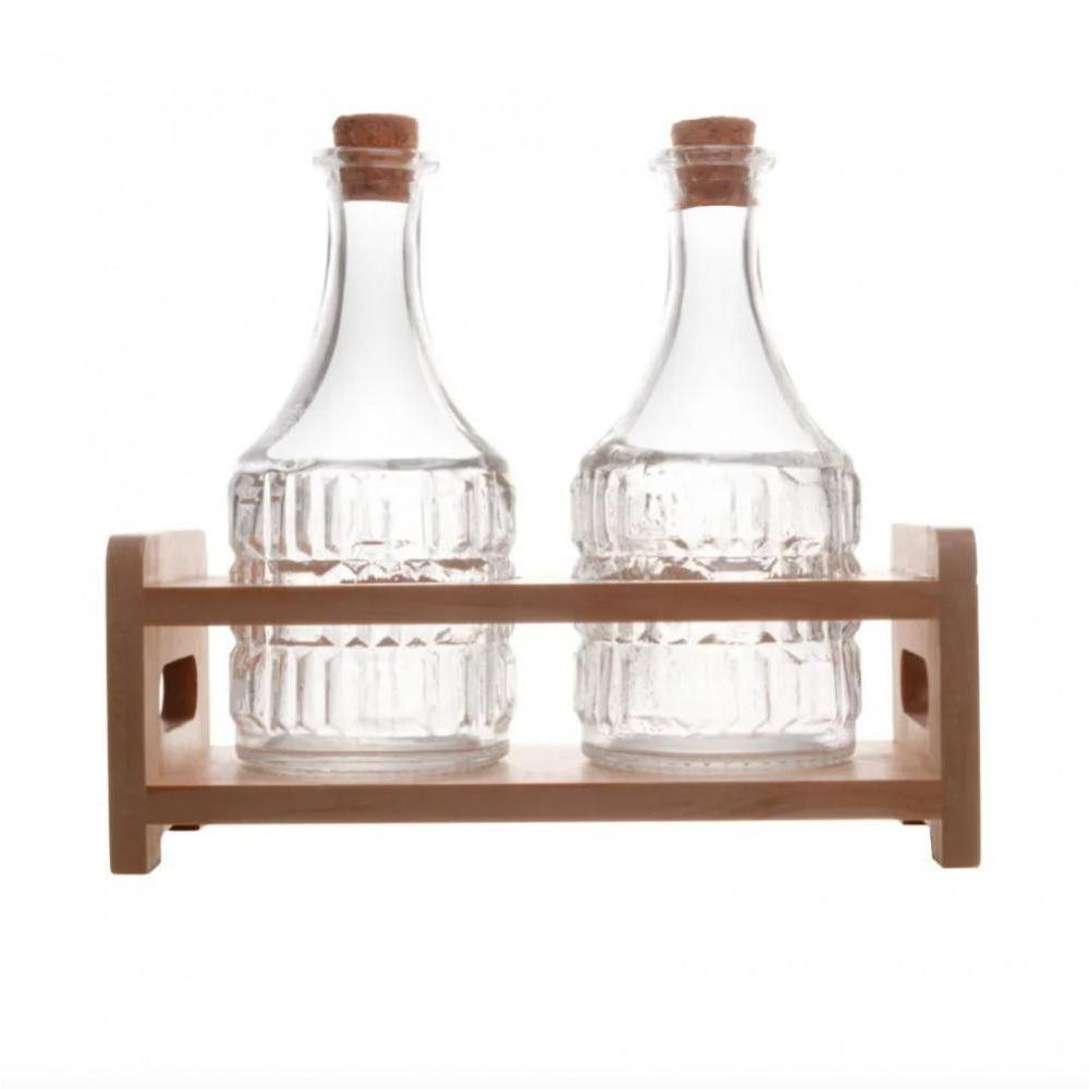 Conjunto 2 Garrafas De Azeite Suporte Em Madeira 180ml Lyor - 1