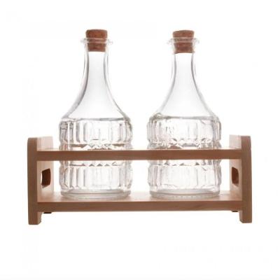 Conjunto 2 Garrafas De Azeite Suporte Em Madeira 180ml Lyor