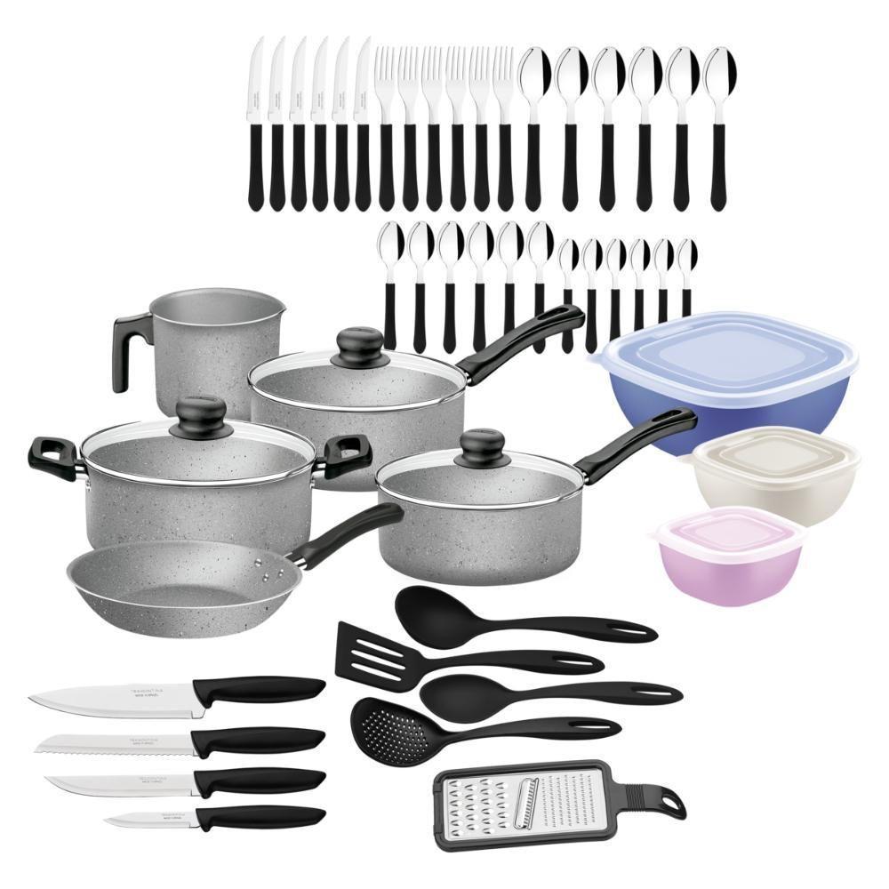 Kit Cozinha 47pçs Panelas Talheres Facas Utensílios - 2