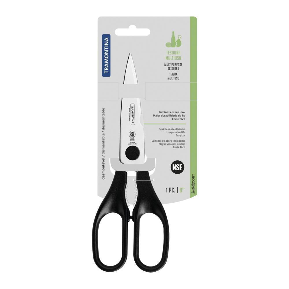 Tesoura Multiuso Tramontina Supercort Com Lâmina Aço Inox E Cabo De Polipropileno Preto 8 Polegada - 1