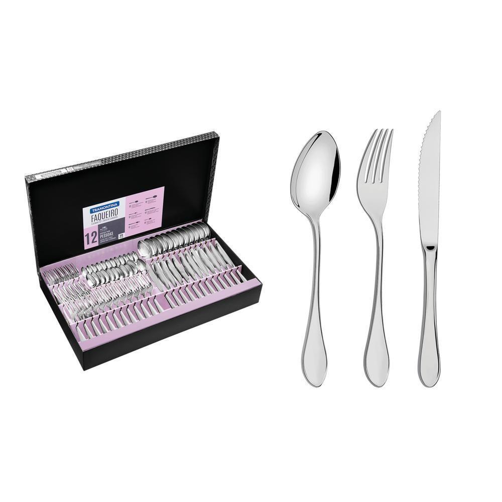 Faqueiro Tramontina Italy Em Aço Inox Com Facas Para Churrasco Forjadas 6mm Acabamento Alto Brilho 72 Peças - 1