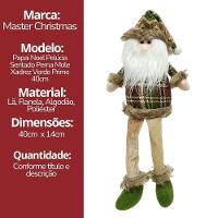 Papai Noel Decorativo Natal Pelúcia Sentado Perna Mole Xadrez Verde E Champanhe Crochê 40cm - 6