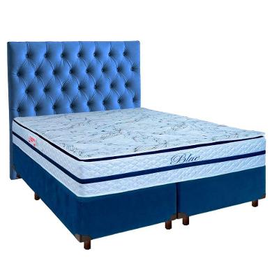 Kit Cama Box + Cabeceira + Colchão Queen Molas Ensacadas - Blue - Paropas