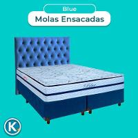 Kit Cama Box + Cabeceira + Colchão Queen Molas Ensacadas - Blue - Paropas