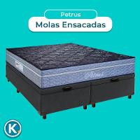 Conjunto Cama Box Bau Blindado Queen + Colchão Molas Ensacadas Petrus Paropas