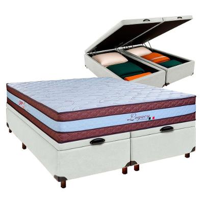 Conjunto Cama Box Bau Blindado Queen + Colchão Molas Ensacadas Legaccy Paropas