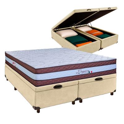 Cama Box Bau Blindado Queen + Colchão Molas Ensacadas Legaccy Paropas