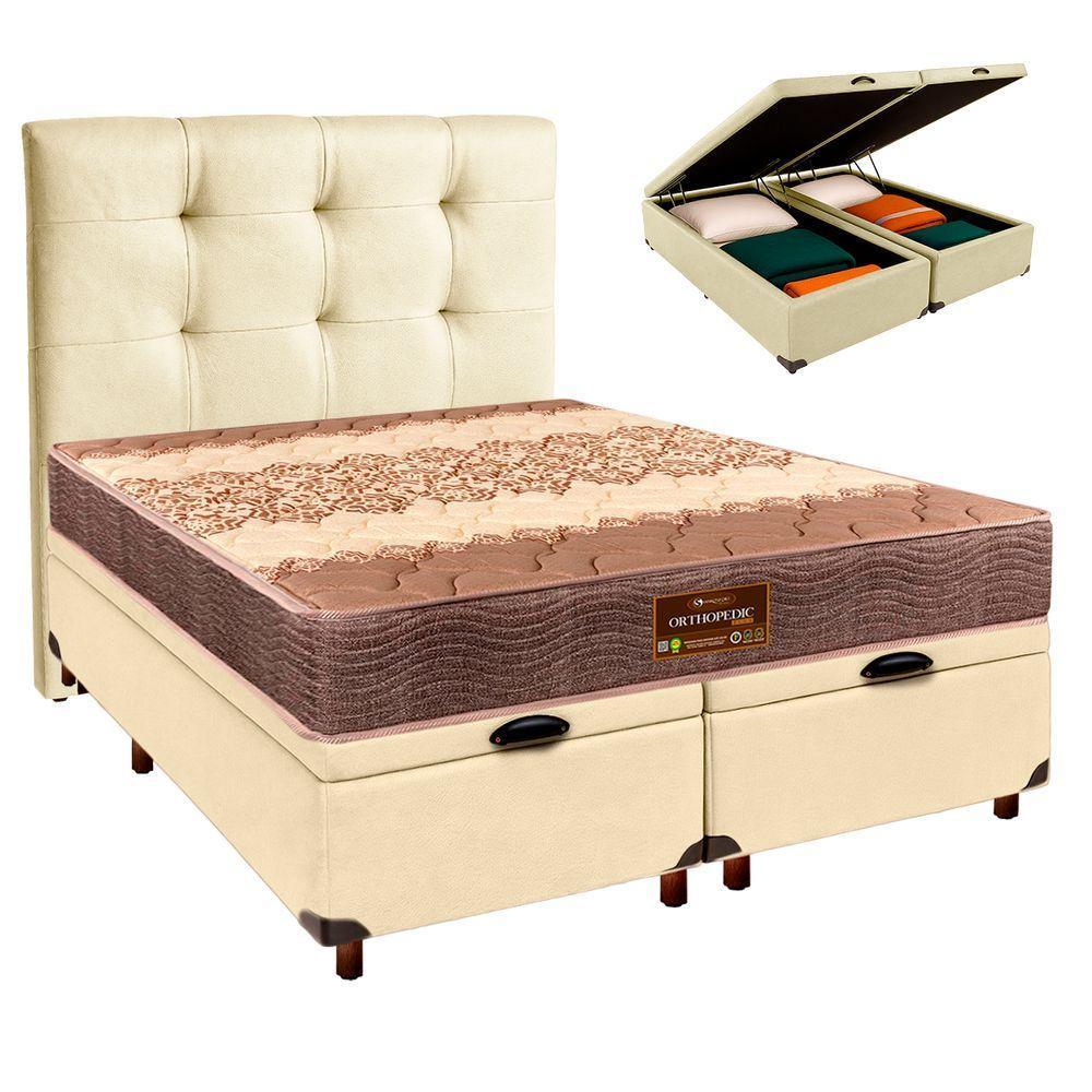 Cama Box Bau + Colchão Queen D26 Ortophedic Sankonfort + Cabeceira Estofada - 1