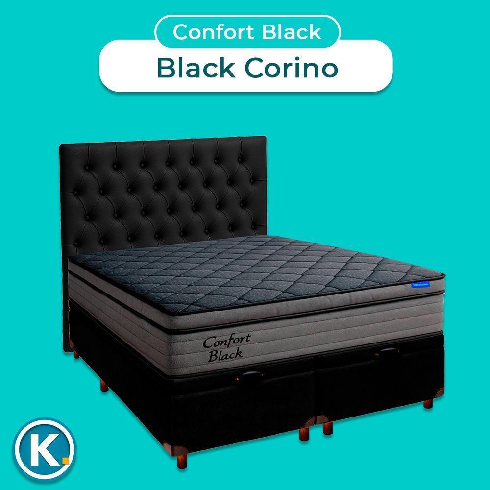 Baú Preto + Cabeceira + Colchão Queen Confort Black Ortobom - 4