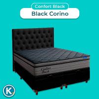 Baú Preto + Cabeceira + Colchão King Confort Black Ortobom