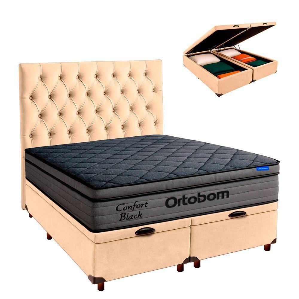 Baú Perola + Cabeceira + Colchão Queen Confort Black Ortobom - 1