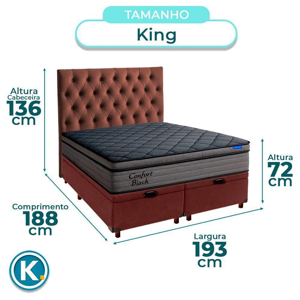 Baú Marrom + Cabeceira + Colchão King Confort Black Ortobom - 3