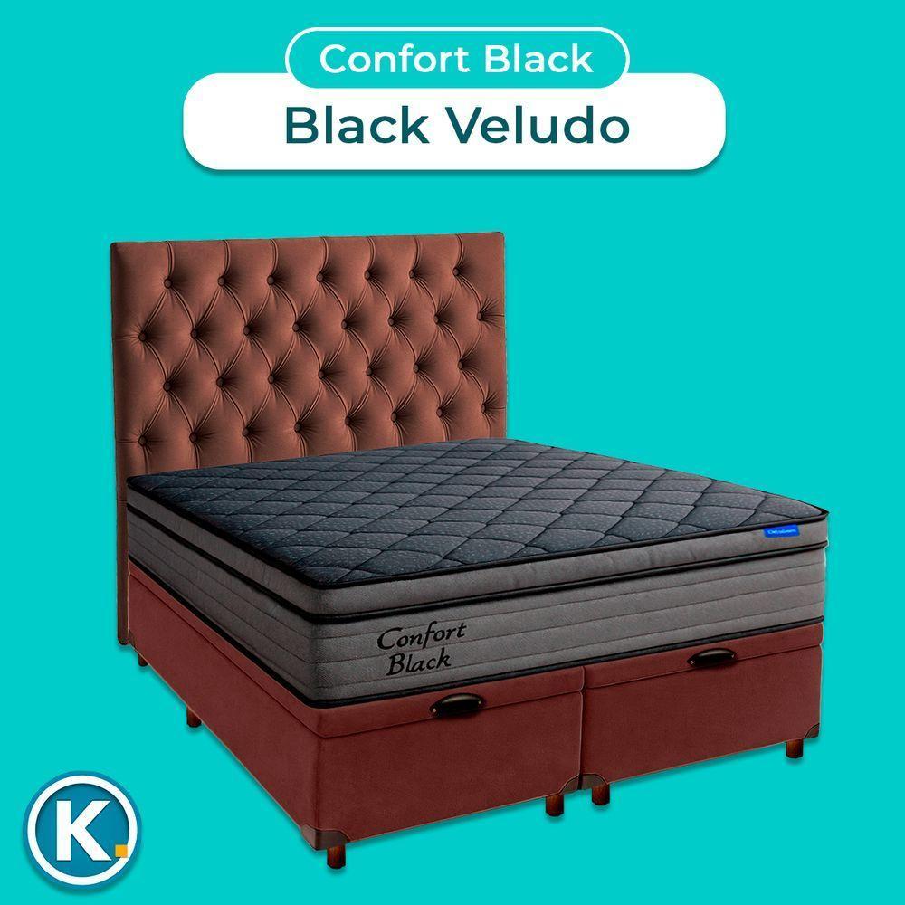 Baú Marrom + Cabeceira + Colchão King Confort Black Ortobom - 4