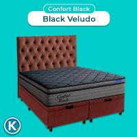 Baú Marrom + Cabeceira + Colchão King Confort Black Ortobom