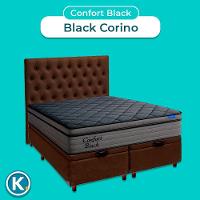 Baú Marrom + Cabeceira + Colchão King Confort Black Ortobom