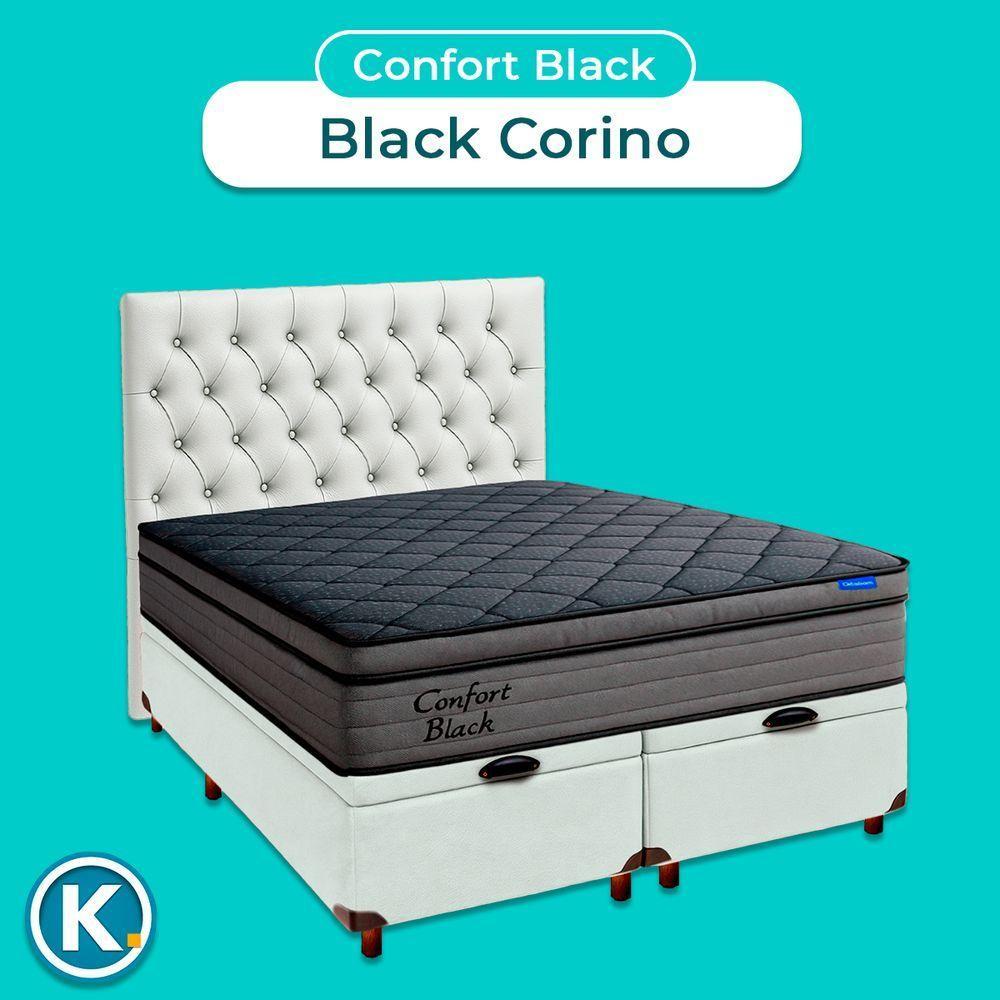 Baú Branco + Cabeceira + Colchão King Confort Black Ortobom - 4