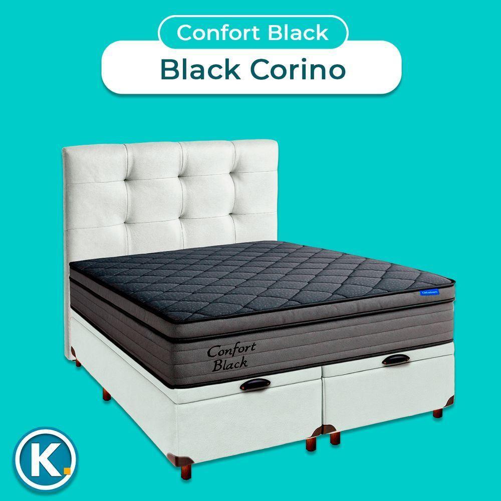 Baú Branco + Cabeceira + Colchão Casal Confort Black Ortobom - 4