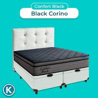 Baú Branco + Cabeceira + Colchão Casal Confort Black Ortobom