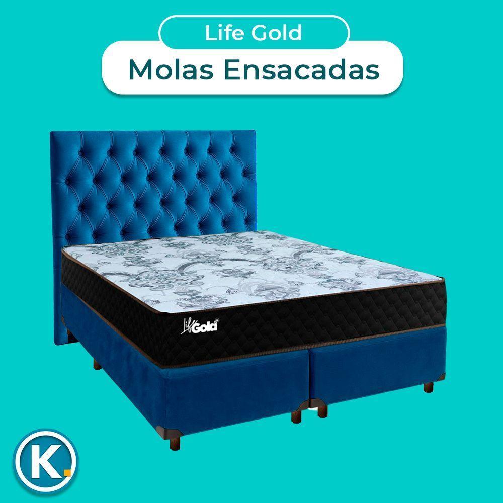 Cama + Box Blindado E Colchão Molas Ensacadas Casal - Life Gold Paropas + Cabeceira - 4