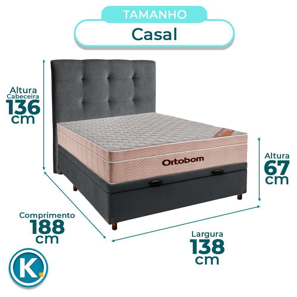 Cama + Bau Blindado E Colchão Ortobom Molas Ensacadas Casal - Airtech + Cabeceira - 3