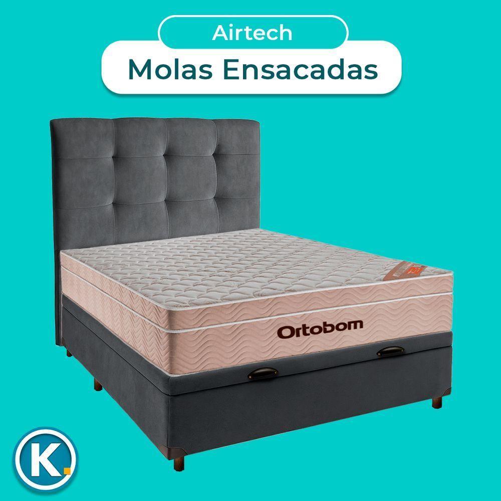 Cama + Bau Blindado E Colchão Ortobom Molas Ensacadas Casal - Airtech + Cabeceira - 4