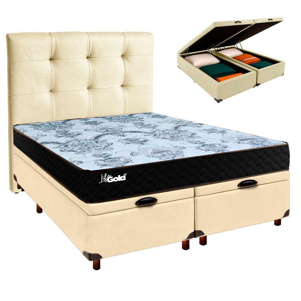 Cama + Bau Blindado E Colchão Molas Ensacadas Casal - Life Gold Paropas + Cabeceira - 1