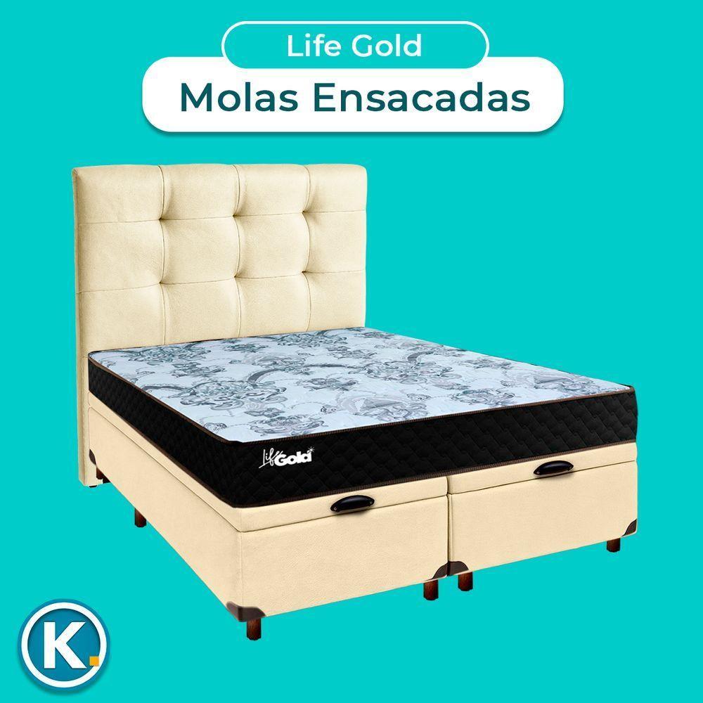 Cama + Bau Blindado E Colchão Molas Ensacadas Casal - Life Gold Paropas + Cabeceira - 4