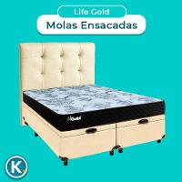 Cama + Bau Blindado E Colchão Molas Ensacadas Casal - Life Gold Paropas + Cabeceira