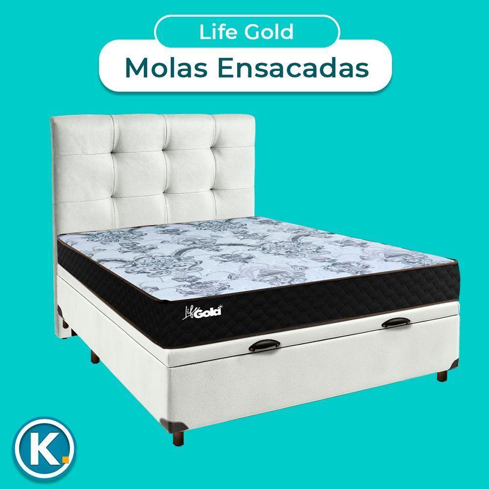 Cama + Bau Blindado E Colchão Molas Ensacadas Casal - Life Gold Paropas + Cabeceira - 4