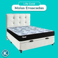 Cama + Bau Blindado E Colchão Molas Ensacadas Casal - Life Gold Paropas + Cabeceira