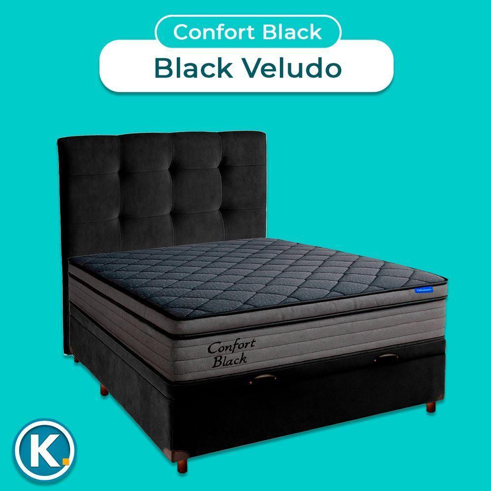 Baú Preto + Cabeceira + Colchão Casal Confort Black Ortobom - 4