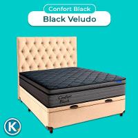 Baú Perola + Cabeceira + Colchão Casal Confort Black Ortobom