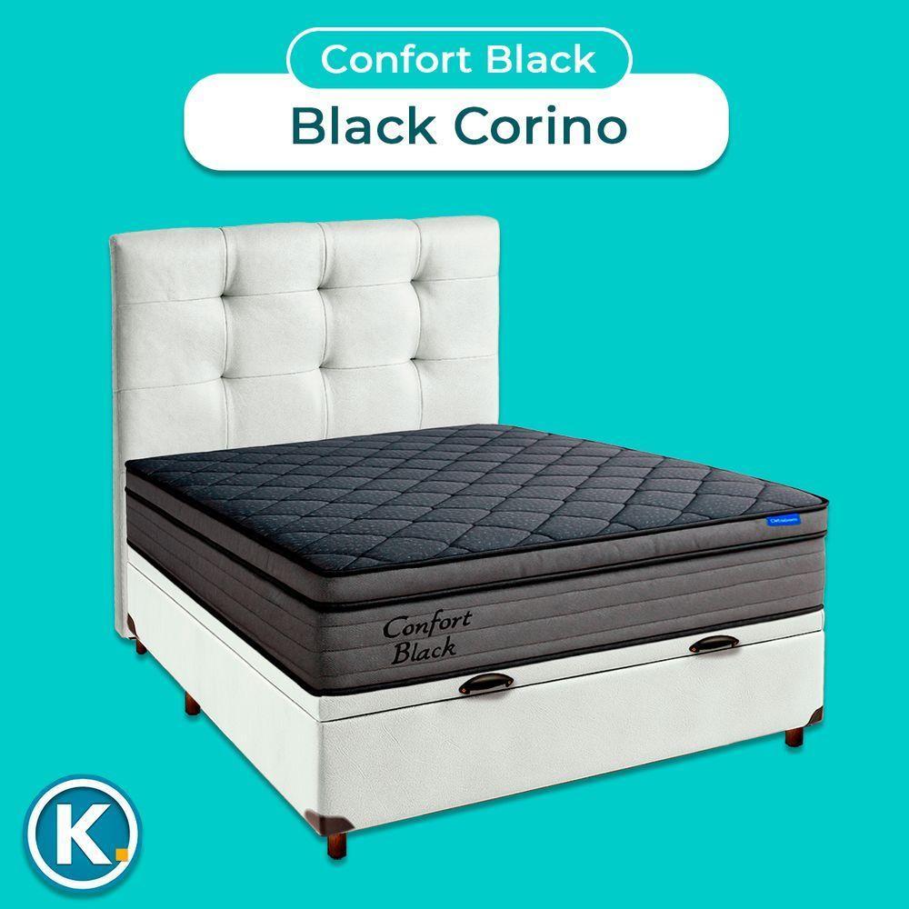 Baú Branco + Cabeceira + Colchão Casal Confort Black Ortobom - 4
