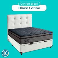 Baú Branco + Cabeceira + Colchão Casal Confort Black Ortobom