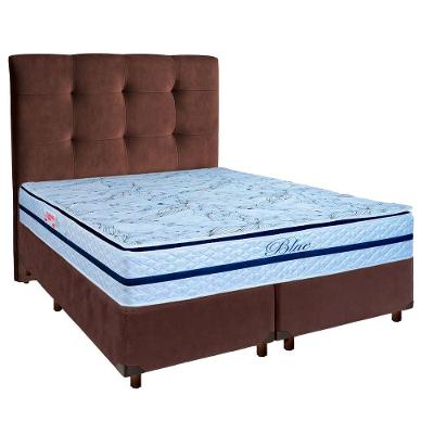 Conjunto Cama Box Marrom Queen + Colchão Molas Ensacadas Blue Paropas + Cabeceira