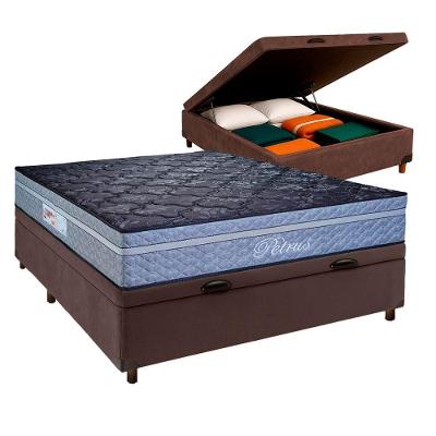 Conjunto Cama Box Bau Marrom Casal + Colchão Molas Ensacadas Petrus Paropas