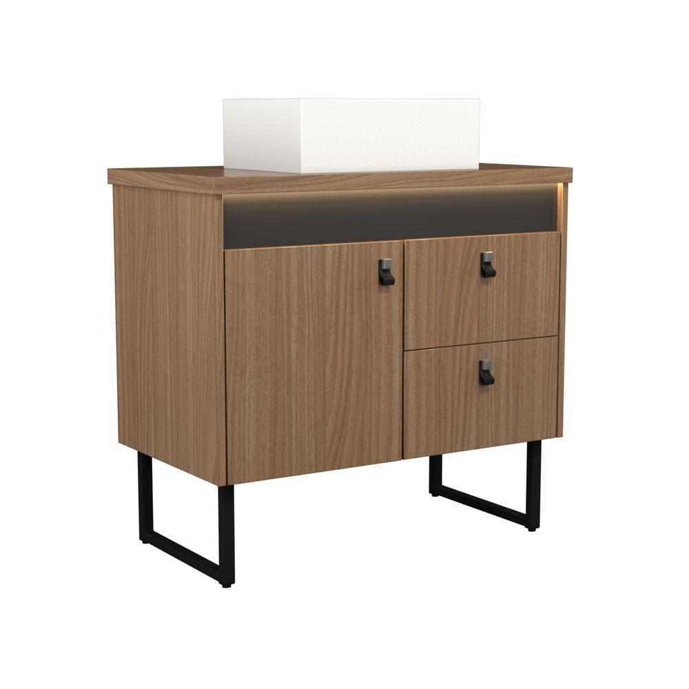 Gabinete Para Banheiro Tech Led 2g 80cm Com Pé Preto - 1