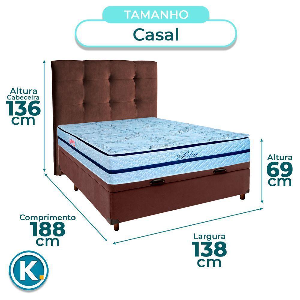 Conjunto Cama Box Bau Marrom Casal + Colchão Molas Ensacadas Blue Paropas + Cabeceira - 3