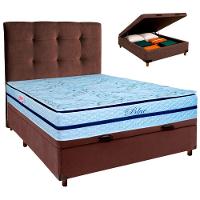 Conjunto Cama Box Bau Marrom Casal + Colchão Molas Ensacadas Blue Paropas + Cabeceira - 1